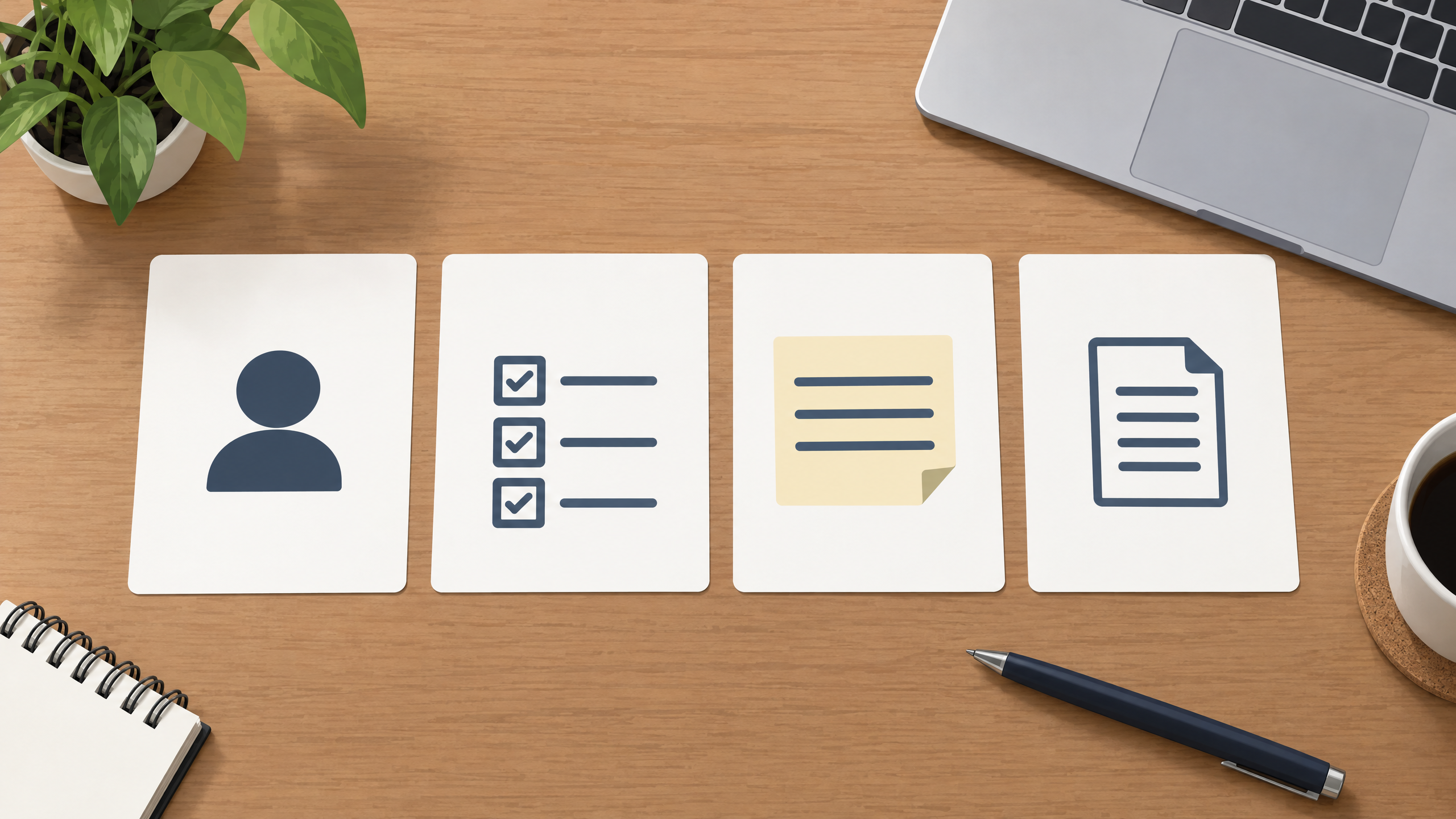 Hands reviewing a draft and marking a checklist beside a laptop and notebook, illustrating how to check an AI answer